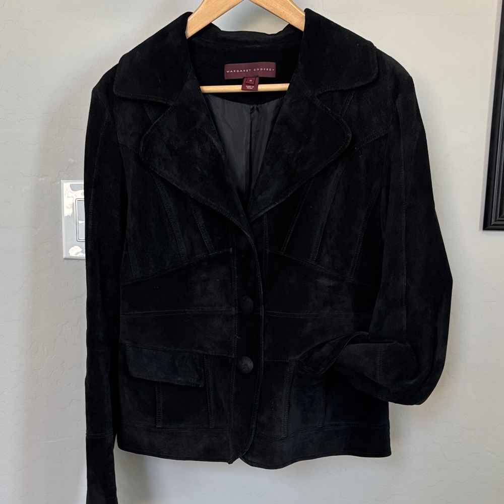 Margaret Godfrey Black Suede Tailored Button Jacket